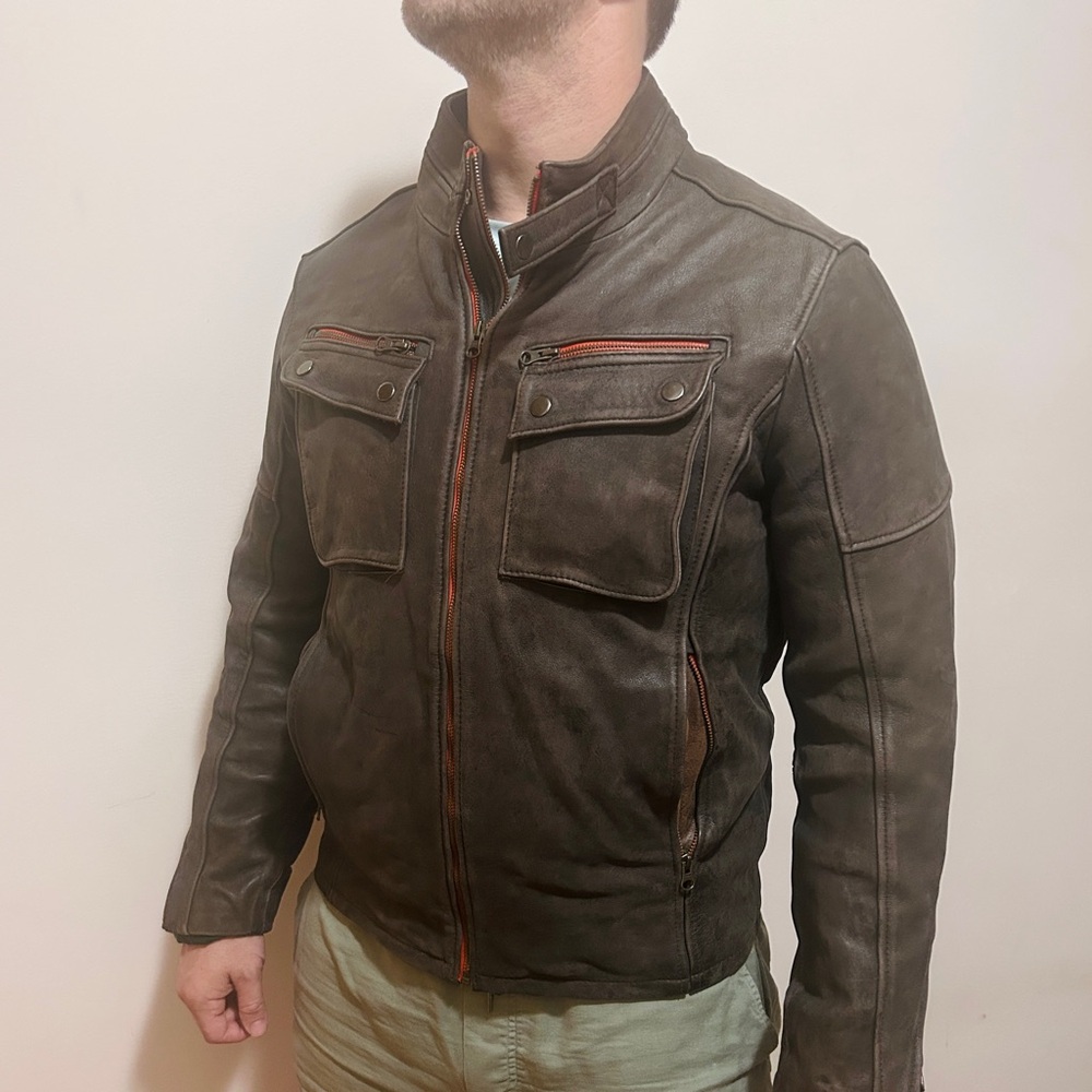 Men's Custom Brown/Grey Leather Jacket